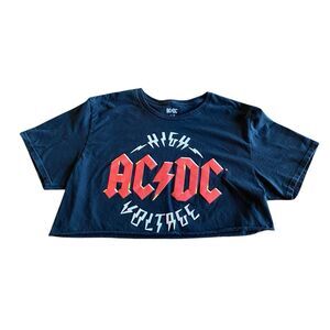 AC/DC High Voltage Black Crop T-Shirt Tee Large Classic Rock Metal Music 70s 80s